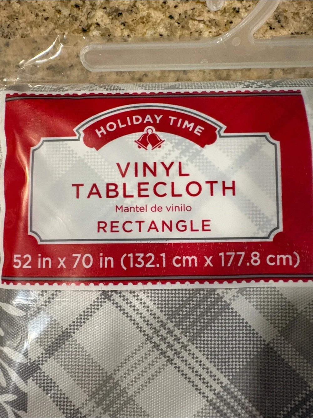 Holiday Time Gray and Red Vinyl Tablecloth - Plaid & Cardinal Design 52x70in
